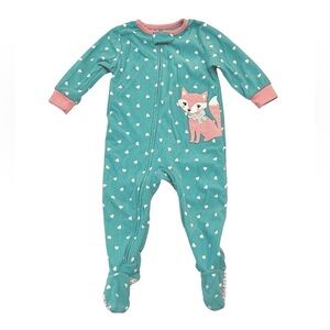 CARTER’S Teal and Pink FLEECE Fox Footie BABY Size 12 Months ADORABLE